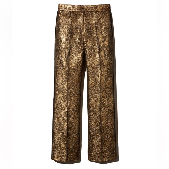 SANDRO | $370 NWOT Goldy Brocade Cropped Straight Leg Jacquard Trouser Pants - Picture 4 of 13